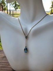 Antique Lavalier With Natural Aquamarine Gemstone 15k Yellow Gold