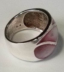 Vtg Sterling Silver Inlay Pink & White MOP Wide Ring 11.75 Gm Sz 8