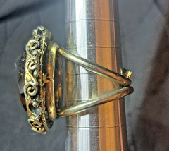 VINTAGE GOLD CITRINE AMBER SIZE 5 RING FILIGREE WORK SCROLL BEAUTIFUL-RETRO-1970