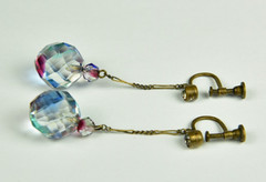 Vintage Czechoslovakia Czech Glass Dangle Screw Back Earrings Signed