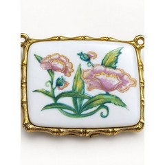 Vintage Max Factor Perfume Pendant Compact Floral Bamboo Gold Tone Vanity Locket