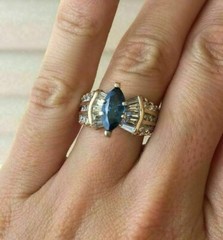 Art Deco 2.50Ct Marquise Sapphire & Lab Created Diamond 925 Silver Wedding Ring