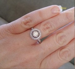 Bezel 2.4CT Round Lab Created Diamond Vintage Halo Wedding Ring 14K Gold Finish