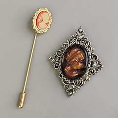 Vintage Cameo Lot of 9 Pendant Stick Pin Brooch Glass Resin MOP