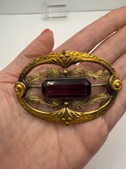Vintage Sash Pin Brooch Purple Stone Gold Tone Signed George L Paine GLP