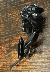 Vintage Jet Black Rhinestones Crystal Flower Leaf Mourning Brooch Pin Goth