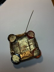 Les Bernard Gold Tone Square Colorful Brooch Costume Jewelry
