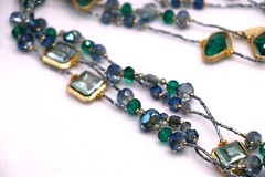 SAACHI Shades Blue & Green Glass Stone Rhinestone 80″ Long Necklace Earring Set