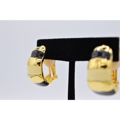 Vintage Clip Earrings Hoops Black Cream Off White Enamel Chunky 1980s BinAG