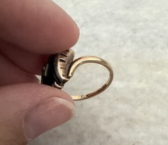 Vintage 10k Yellow Gold Diamond Art Deco Onyx Ring Size 5.25