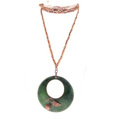 Vintage Enamel Circle Pendant Necklace 2.75 * 28 in