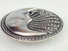 TONA Vintage Silver Tone Round Large Pin Brooch Moon Face