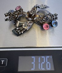 Hobe Sterling Silver Bow Brooch Large 3D Rose Floral Pink Blue Glass Jeweled 3″
