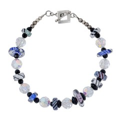 Vintage Sterling Silver 925 Iridescent Glass Bead Bracelet 8″