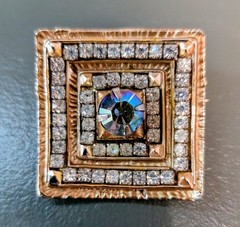 Vintage Gold Tone Tiered Square Pavé Rhinestone Brooch AB Center Geometric Pin