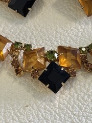Vintage Juliana D&E Amber And Black Rhinestone Necklace Earring Set