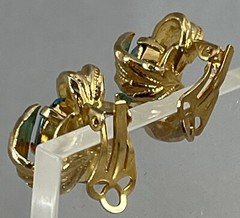 Vintage Sky Blue Rhinestone Brushed Gold Tone Clip Earrings