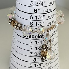 Vintage Clear AB Crystal Gold Tone Flower Openwork Beaded Tassel Bracelet 6.75″
