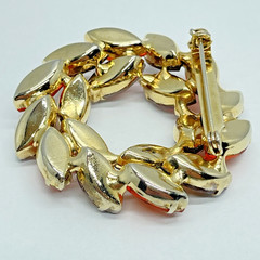 Rhinestone Wreath Brooch Marquise Frosted Red Amber Orange Gold‑Tone Mid‑Century
