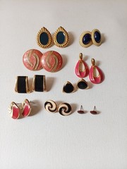 Vintage Gold Toone Pierced Enamel Earrings Bundle Lot