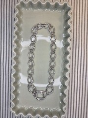 Trifari Signed Silver Tone Oval Link Chain Statement Necklace, Lobster Clasp