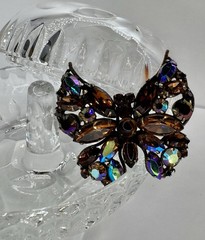 Vintage REGENCY Signed Butterfly Brooch Topaz Brown AB Rhinestone Gold Tone Pin