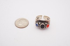 Vintage Sterling Silver 925 Black Onyx Lapis Coral Ring Size 4.25