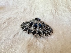 Weiss Large Round Domed Blue & Clear Rhinestones Statement Brooch Gorgeous