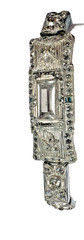 Antique 1920s 1930s Art Deco Tru White Plate Link Rhinestone Bracelet – 6.75″