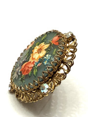 GORGEOUS Vintage FLORAL Brooch w/Aurora Borealis Rhinestones – 2-1/4″ (CD10)