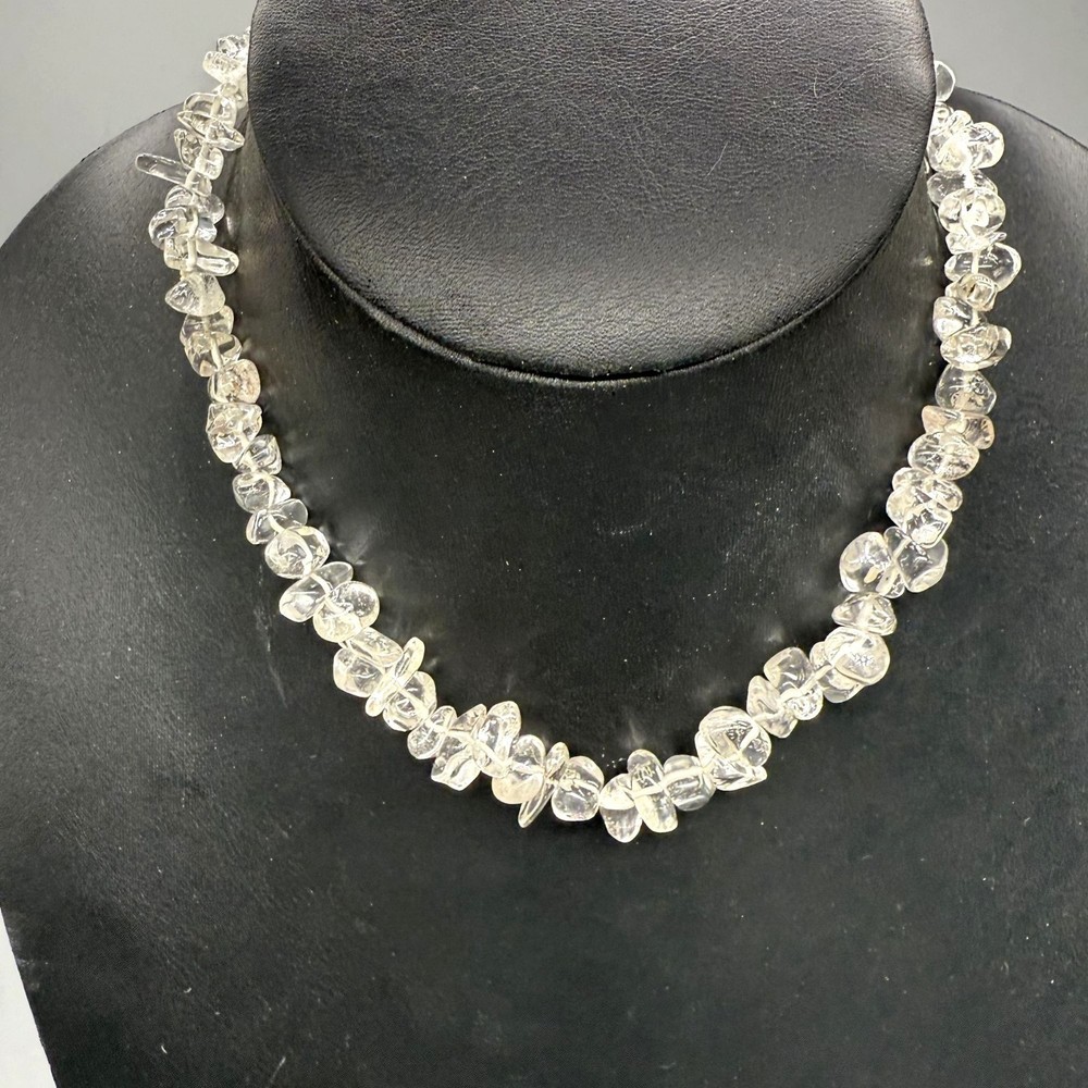 Vintage Necklace Choker Clear Quartz Sterling Silver 15.5 inches
