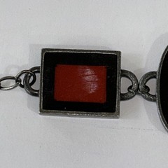 Vintage Bracelet Red Art Glass Retro Era Rectangle Silver Tone