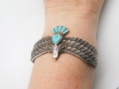 JTV DESIGNER BBJ STERLING SILVER BALD EAGLE BIRD TURQUOISE STONE CUFF BRACELET