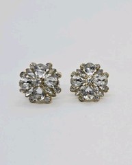 Crystal Flower Pierced Earring Silver Tone White Couture .75 im