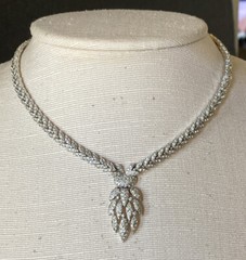 Vintage Pavé Crystal Rhinestone Statement Necklace Feather Drop