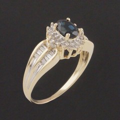 Solid 10K Yellow Gold, 1.00 Ct Sapphire & .47 CTW Diamond Halo Engagement Ring