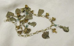 Vintage Early Laurel Burch Cat Charm Beaded Necklace Gold Tone 1970s – 80s