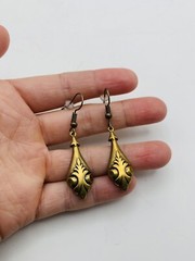 Vintage Art Nouveau Style Elegant Egyptian Greek Vase Bronze Tone Hook Earrings