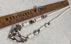 Vtg Japan Long Chunky Hand Painted Ceramic & Beaded Necklace & Earrings Set