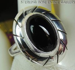 ONYX high domed STERLING SILVER 0.925 ESTATE COCKTAIL BAND RING size 10