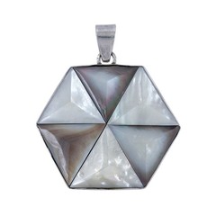 Vintage Sterling Silver 925 Mother of Pearl Hexagon Pendant