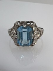 Vintage Uncas Sterling Silver Filigree Ring Art Deco Blue Stone Size 5.25 Marked