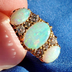 Original EARTH MINED OPAL DIAMOND ART Deco Engagement Ring Antique 18K GOLD BAND