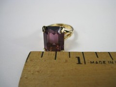 18KT GE Gold Electroplated Ring Emerald Cut Glass Cocktail Plated Size 3.75