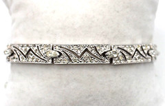 Panetta Silver Tone Metal Clear Rhinestone Art Deco Style Link Bracelet