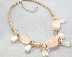 1946 Signed Light Rose Plastic And Glass Necklace 17in.