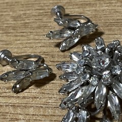 Vintage Signed Jewel Crest Rhinestone Brooch Earrings Set Parure Donald Simpson