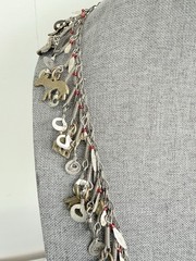 Vintage Silver Tone Cha Cha Statement Necklace, Tribal Charm Necklace Animals