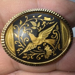 Brooch Pin Damascene French Trombone Clasp Vintage 1 3/8” Vintage