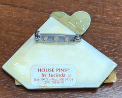 Vintage House Pins by Lucinda USA Big Green Hear in Purple Sky Pin / Brooch